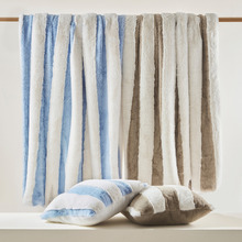 Aris Carved Stripe Faux Fur Throw